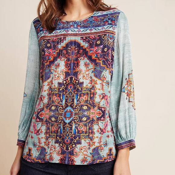 * New Anthropologie Vineet Bahl Prudence Blouse Top Embroidered Paisley Floral L - Picture 3 of 10
